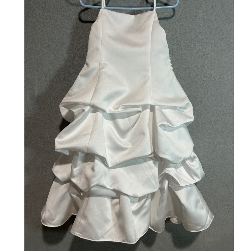 David's Bridal Dress Girls 2T White Satin Spaghetti Strap Tiered Flower Girl